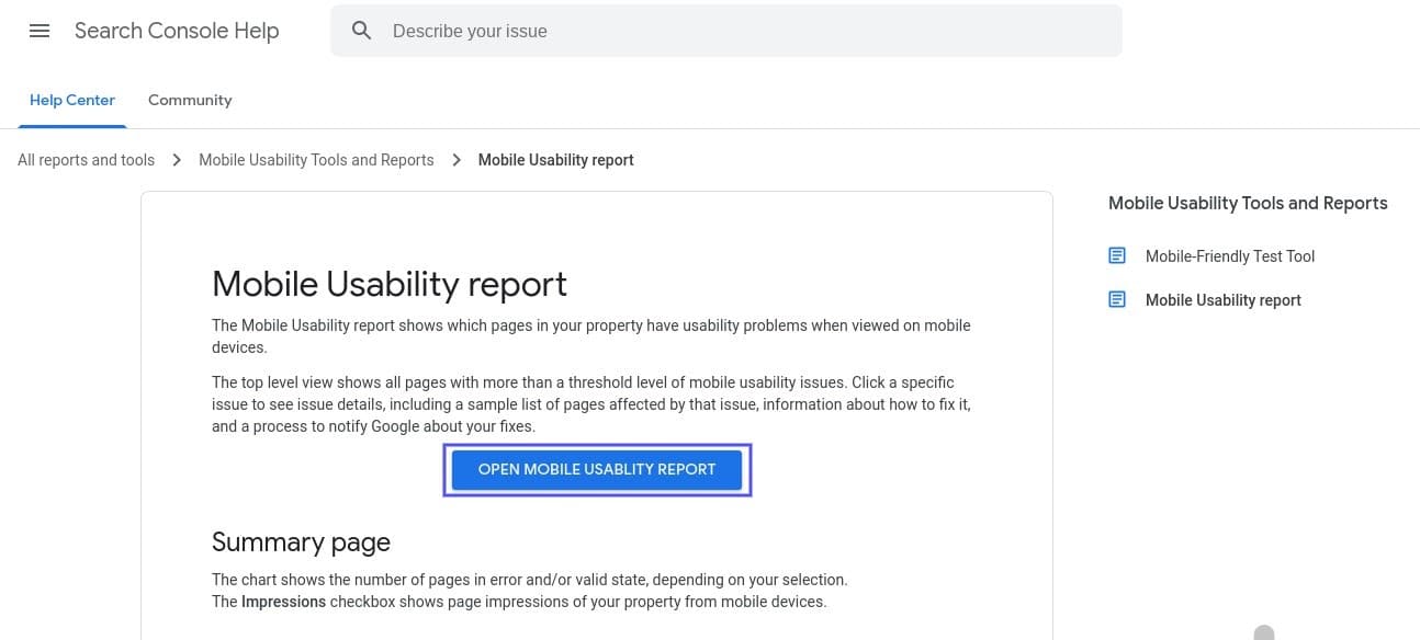 Lo strumento Usabilità su dispositivi mobili di Google Search Console