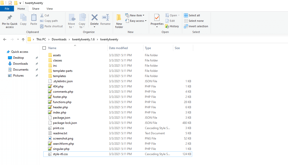 files in a theme folder
