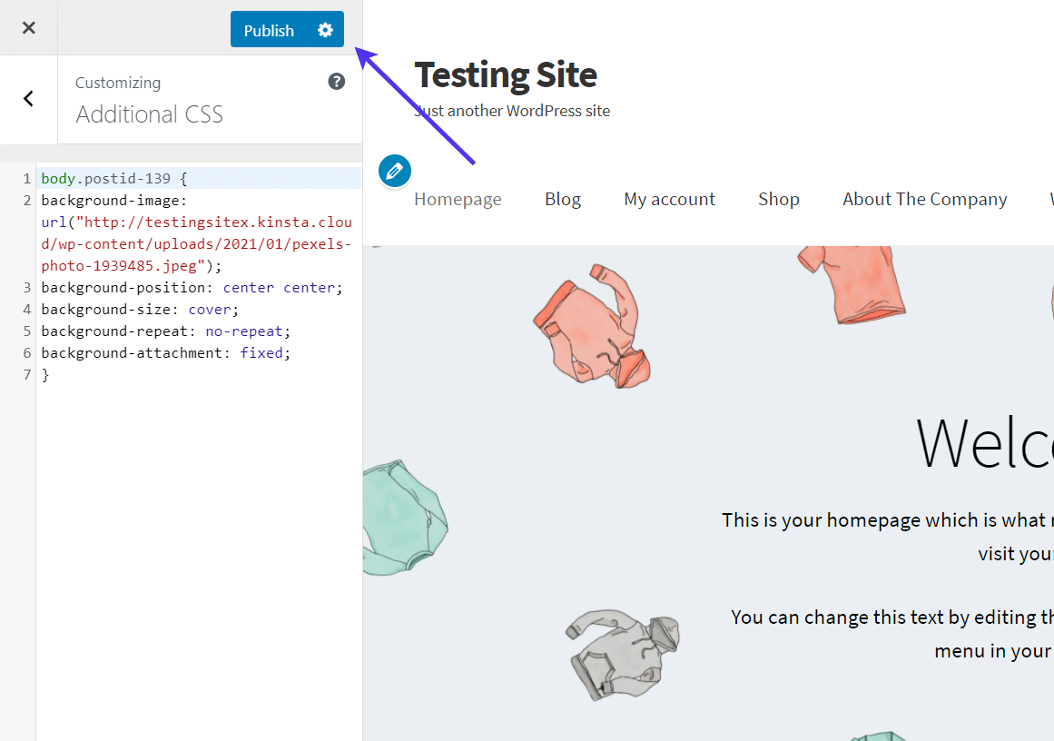 Klik op de Publish knop om de wijzigingen op te slaan