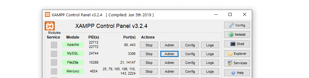 Le panneau de contrôle de XAMPP.