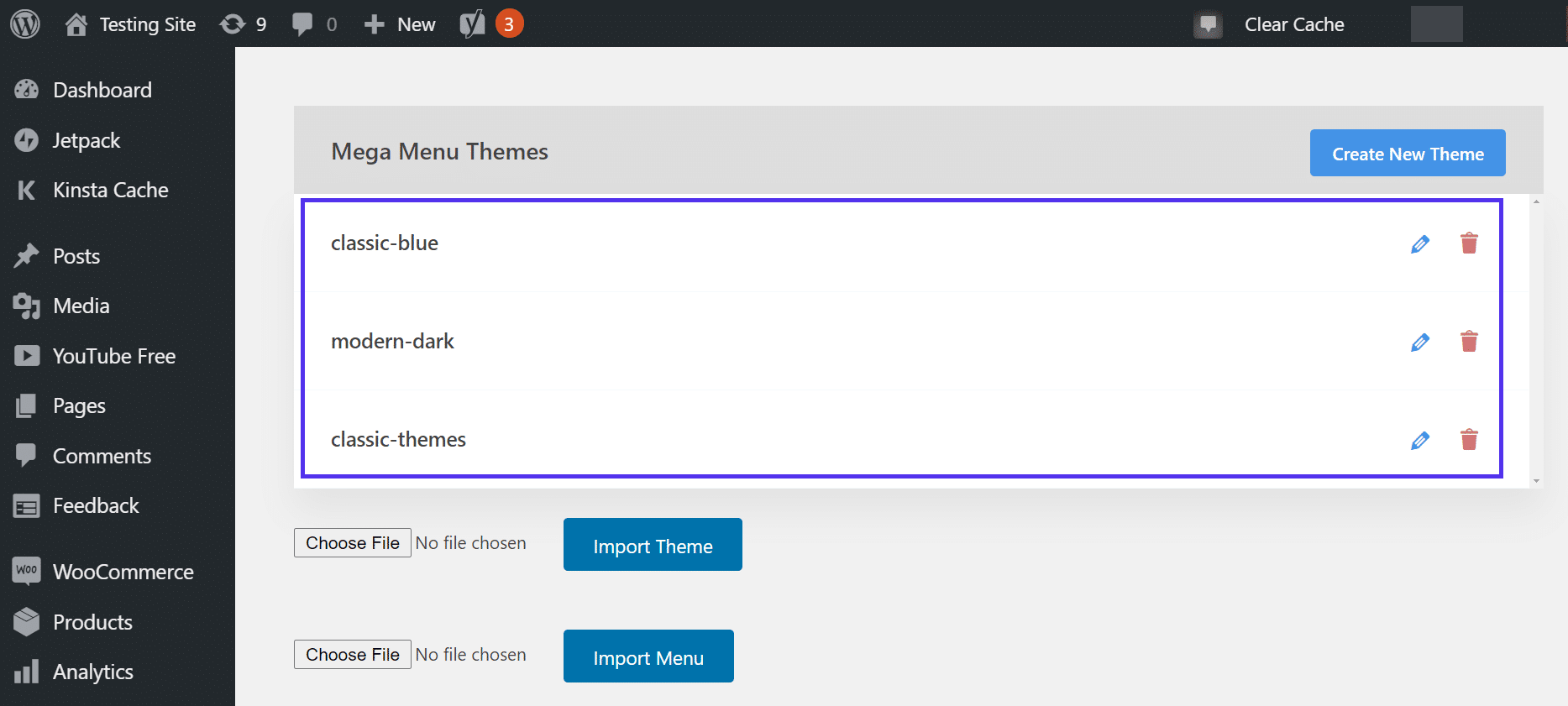 Die vielen Mega Menü Themes