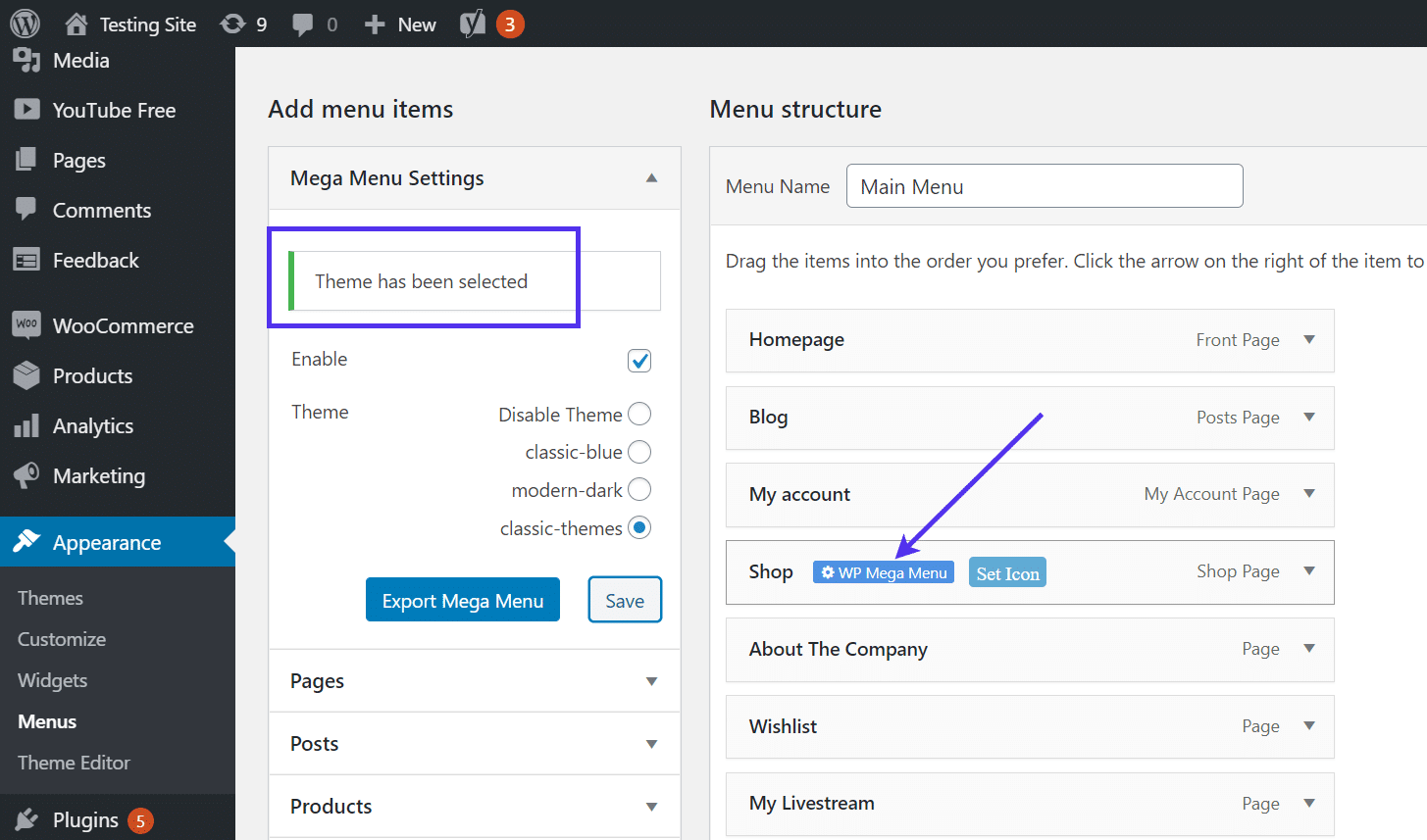 Voeg het megamenu aan jouw site toe