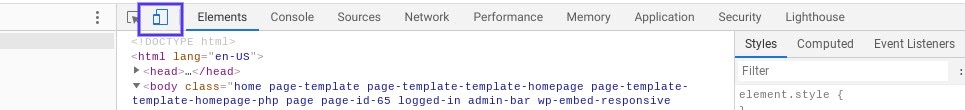 De “Toggle device toolbar” optie in Chrome DevTools