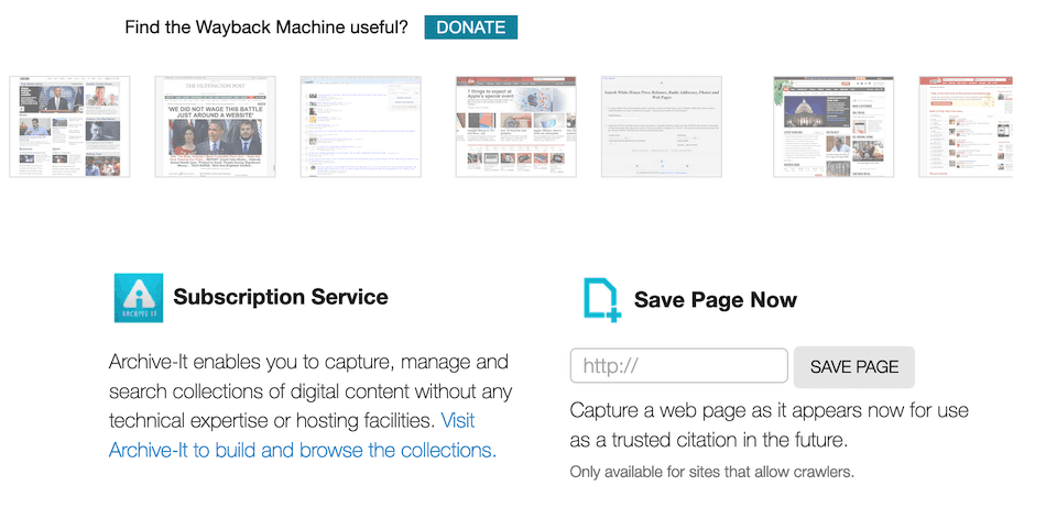Het Save Page Now formulier op de Wayback Machine website.