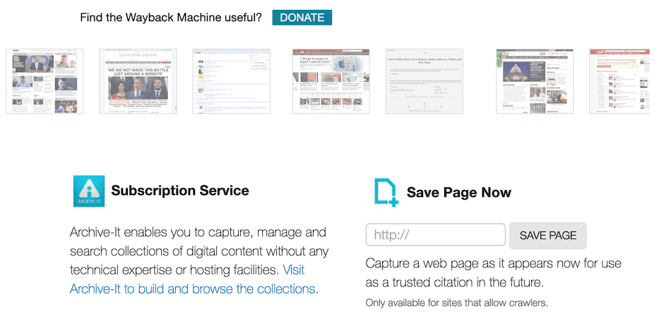 Formuläret Spara sida nu på Wayback Machines webbplats.