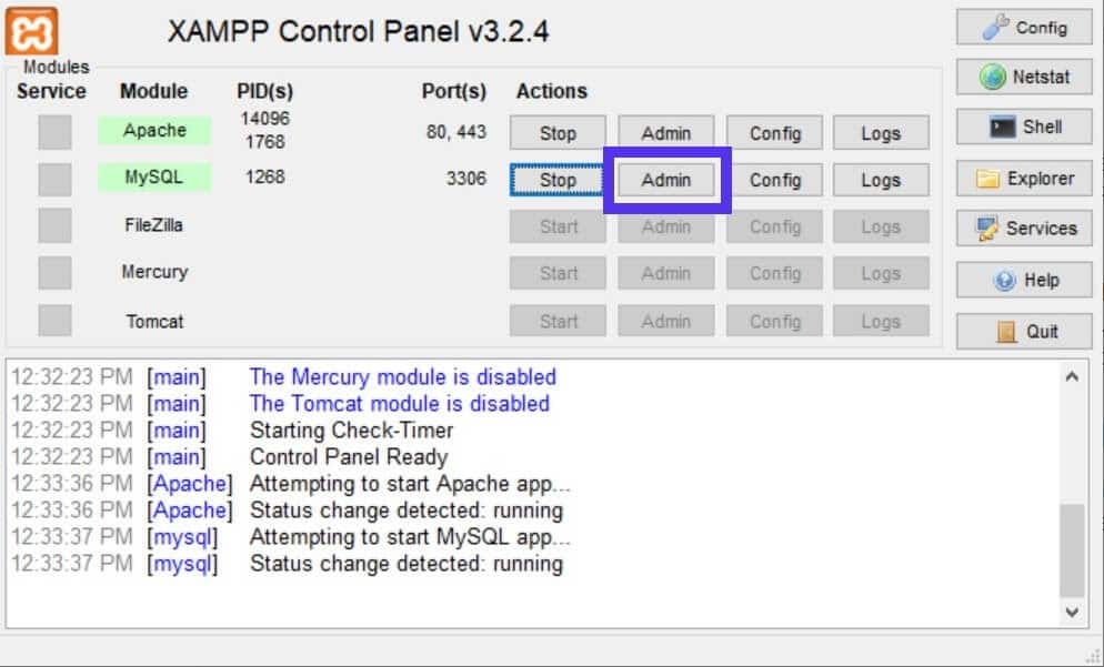 Abre phpMyAdmin en XAMPP.