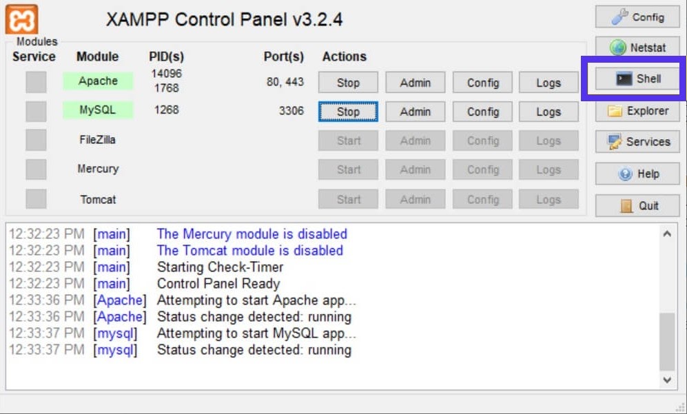 Använd XAMPP Shell för att ändra ditt rotlösenord.