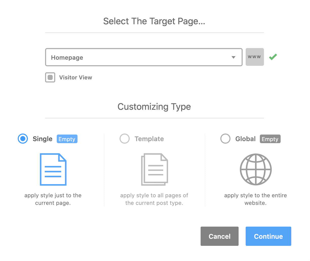 YellowPencil Visual Customizer-pluginet gränssnitt