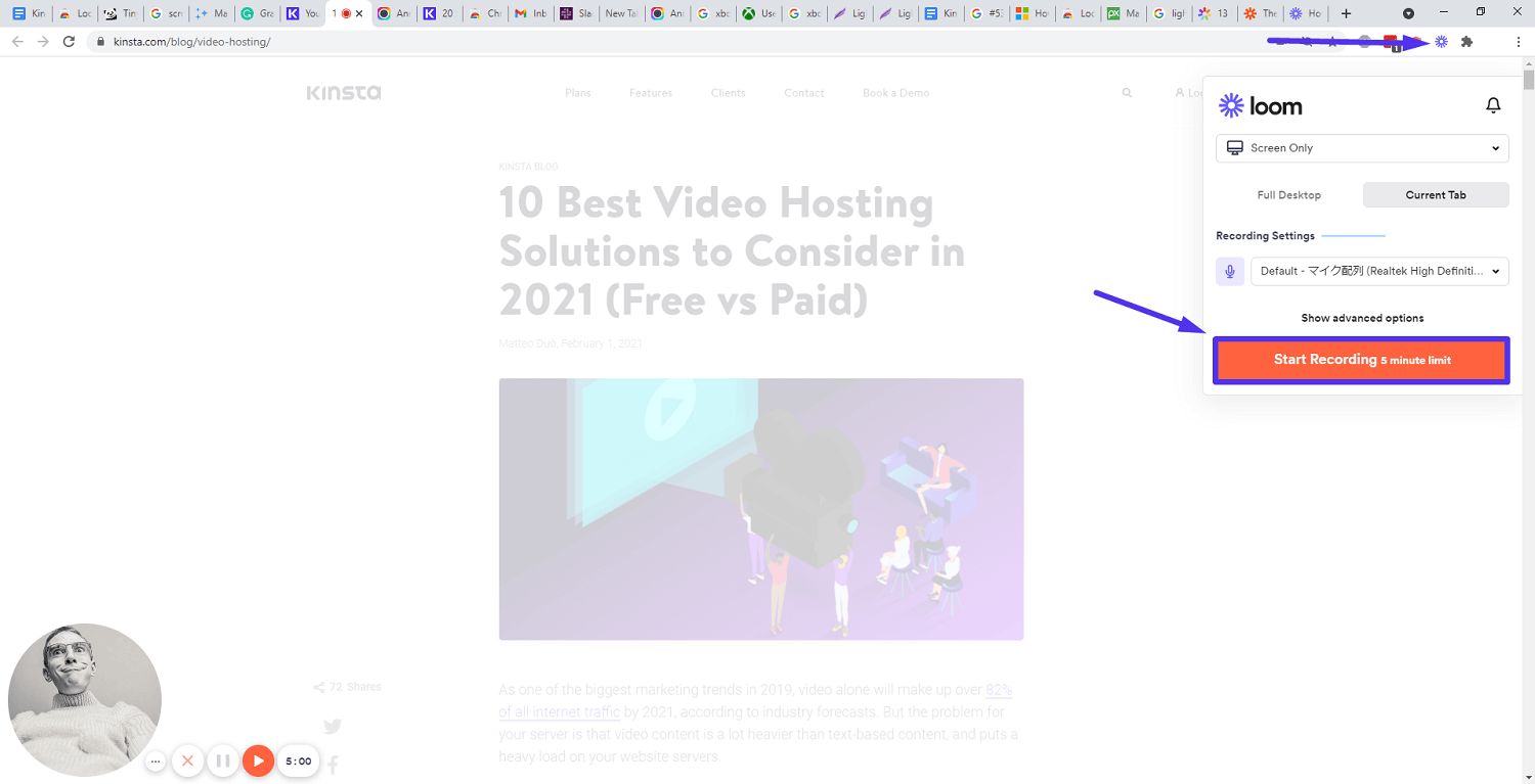 Loom screen recording Chrome extensie