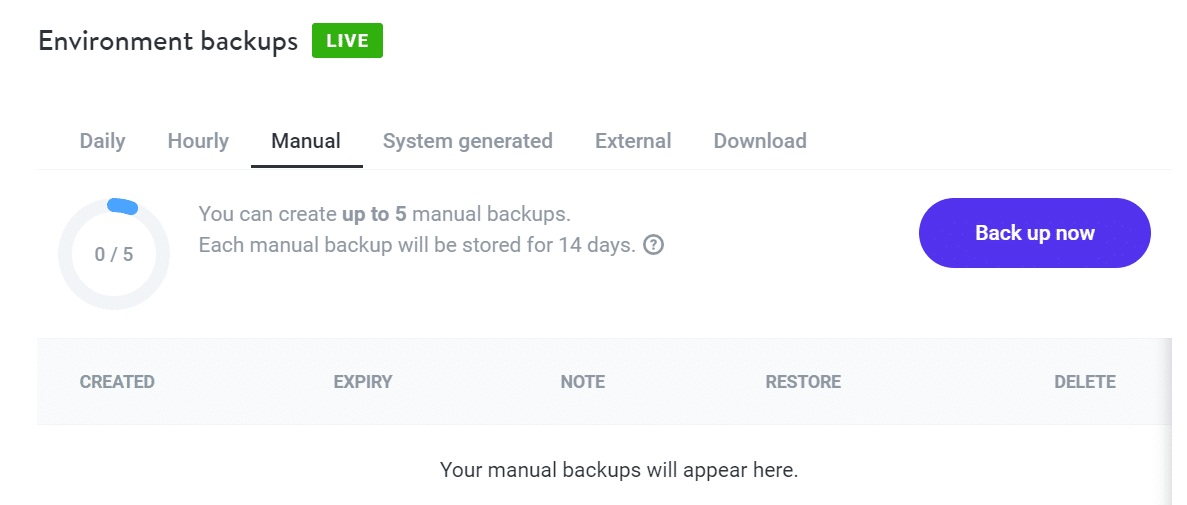  Erstellen eines manuellen Backups mit Kinsta.