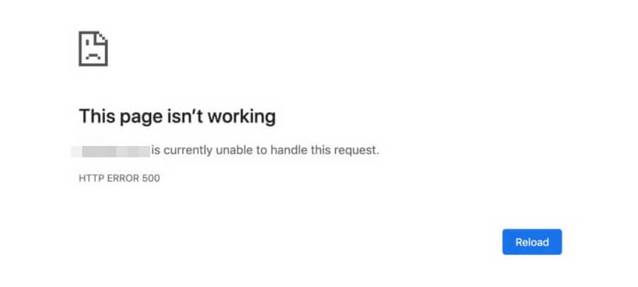 An HTTP 500 error in Google Chrome.