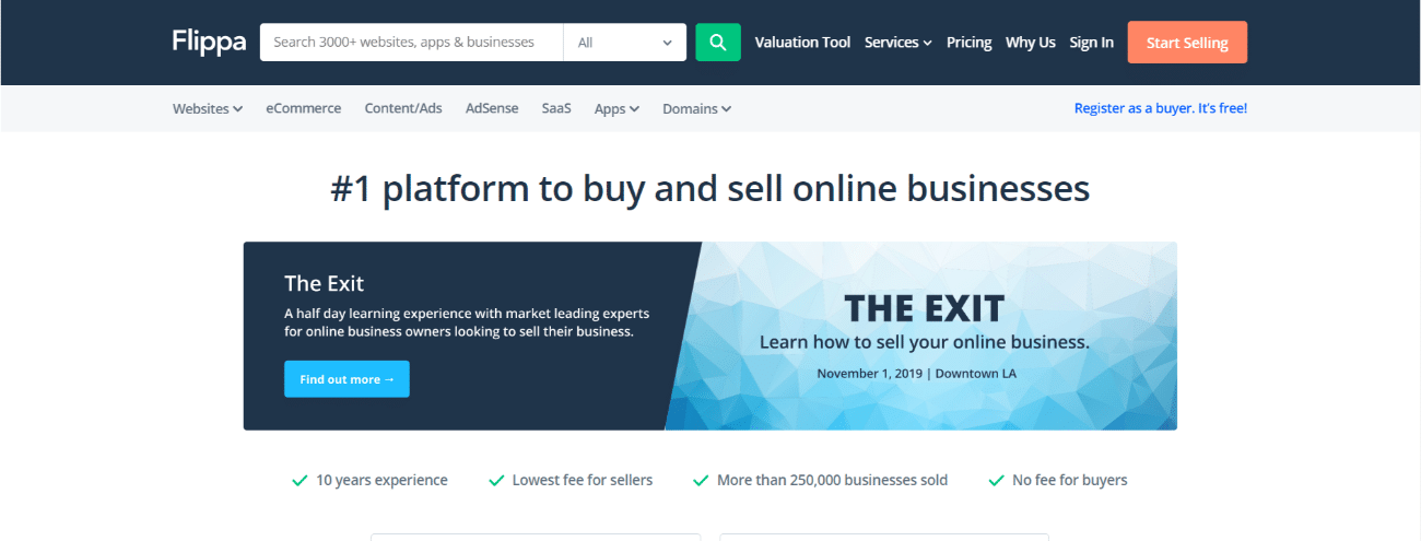  Mercado de sitios web Flippa.