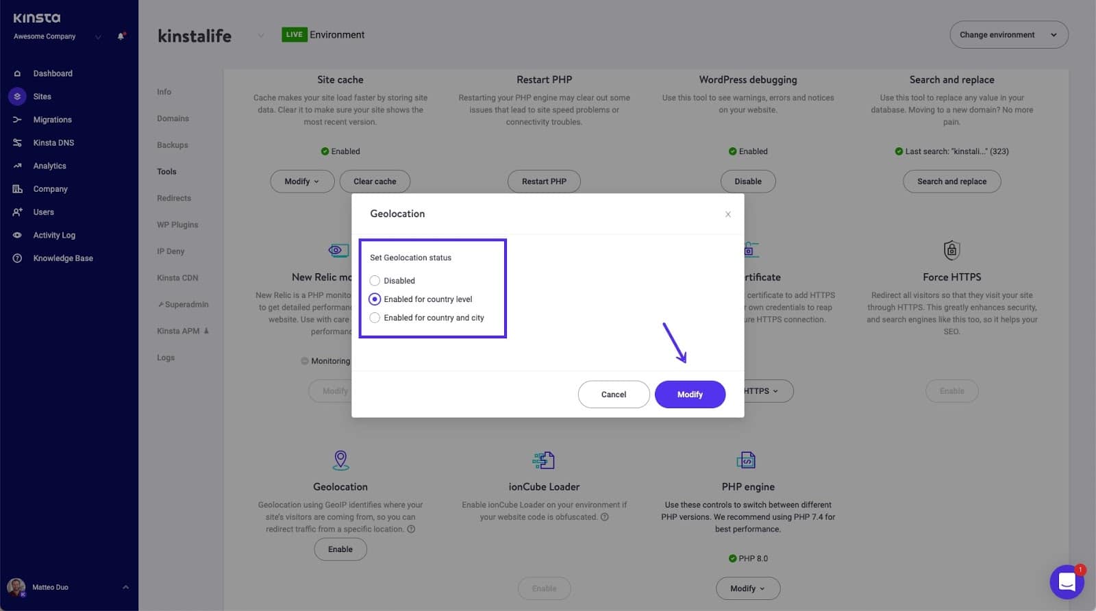 MyKinstaのGeoIP機能を有効にする