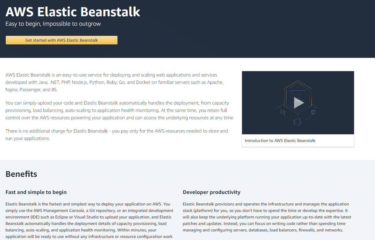 AWS Elastic Beanstalk ermöglicht es Kunden, ihre Projekte zu entwickeln.