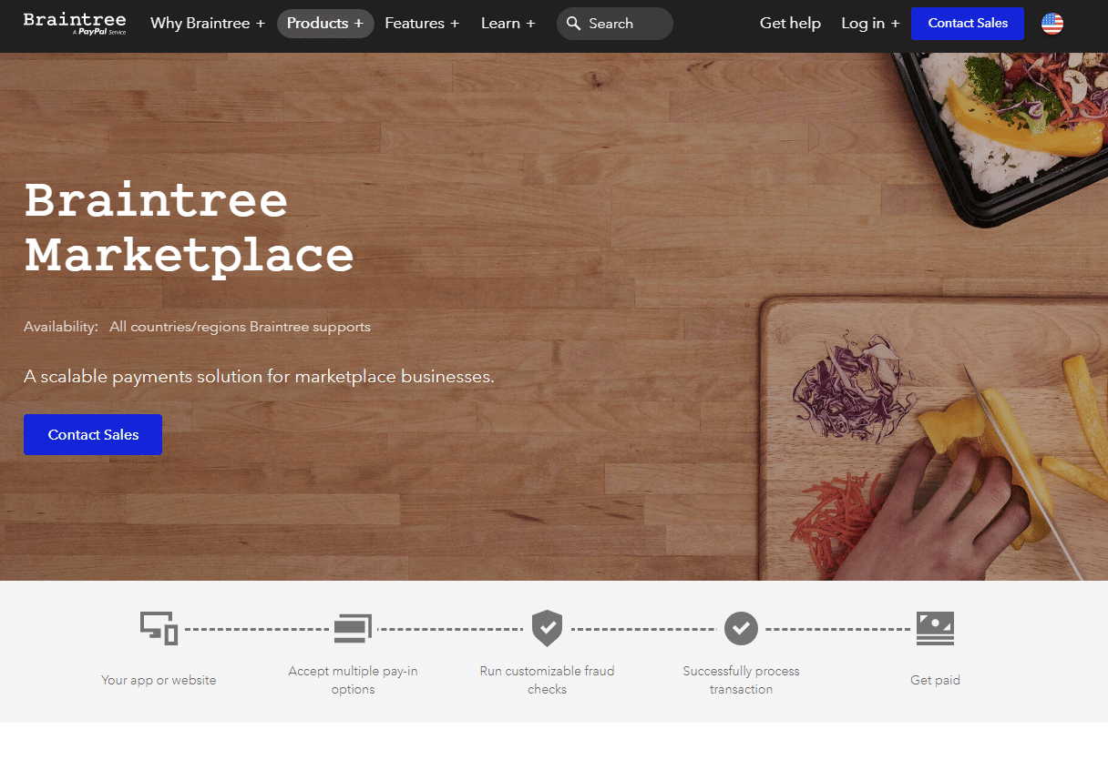 Braintree Marketplace, product page, screenshot.