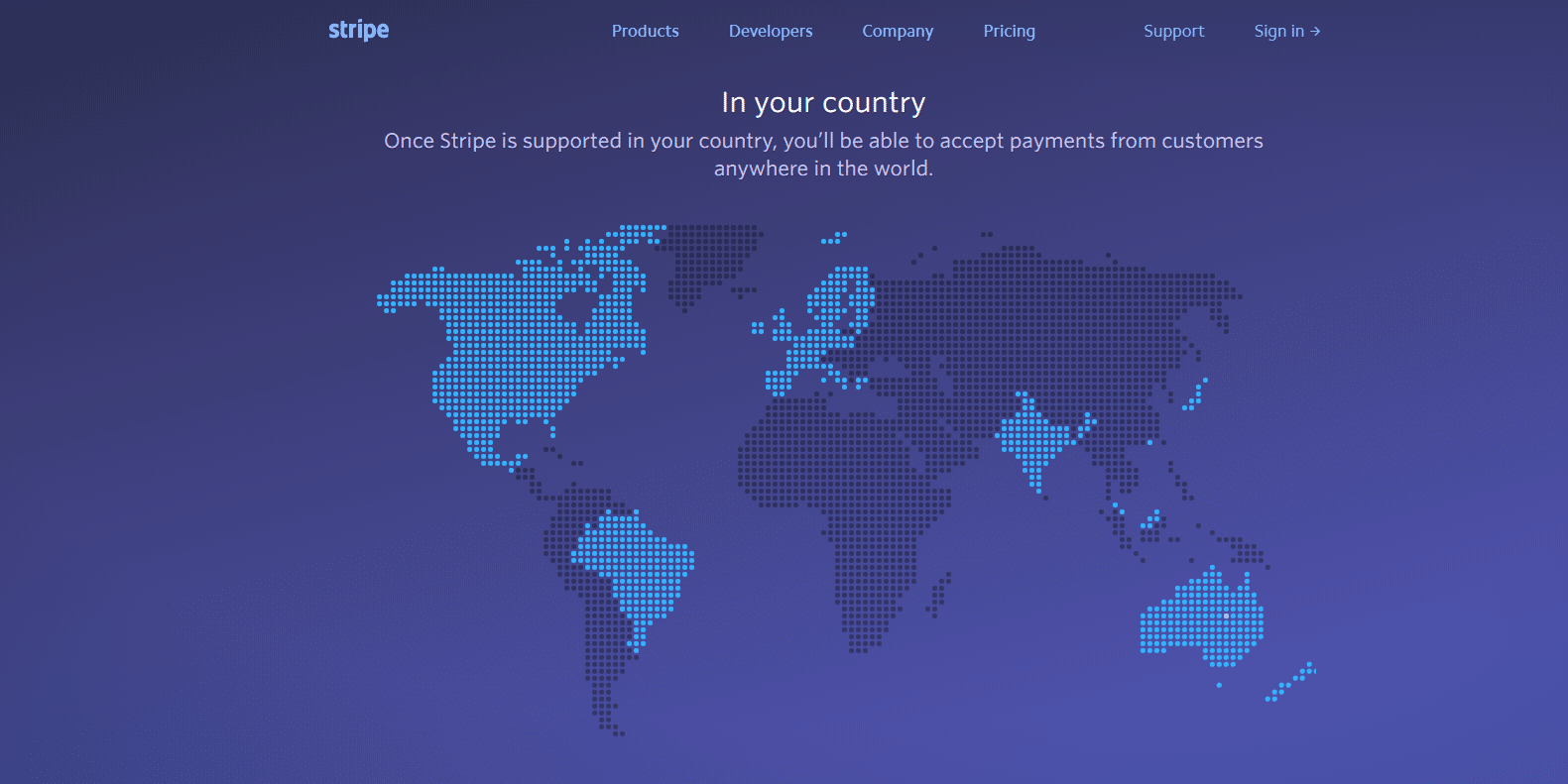 Stripeが利用可能な国々のマップ