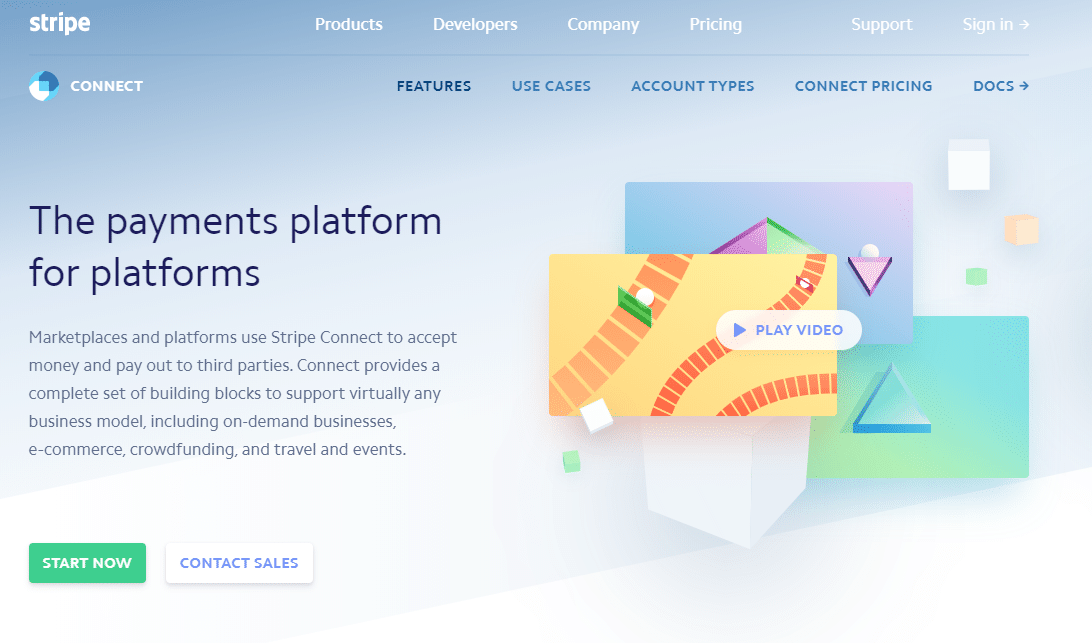 Stripe Connect product page, screenshot.