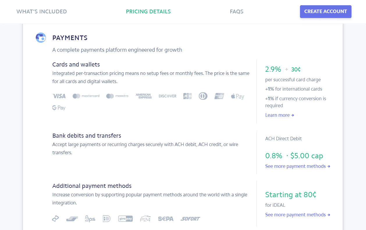 Détails des tarifs de Stripe.