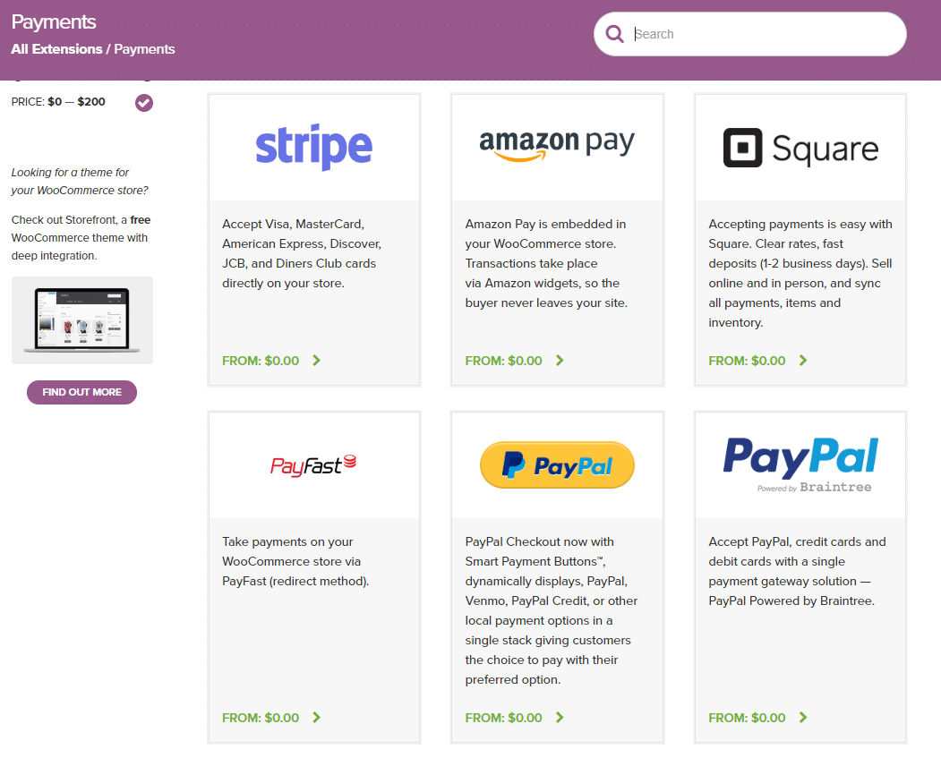 WooCommerce extensions for payments.