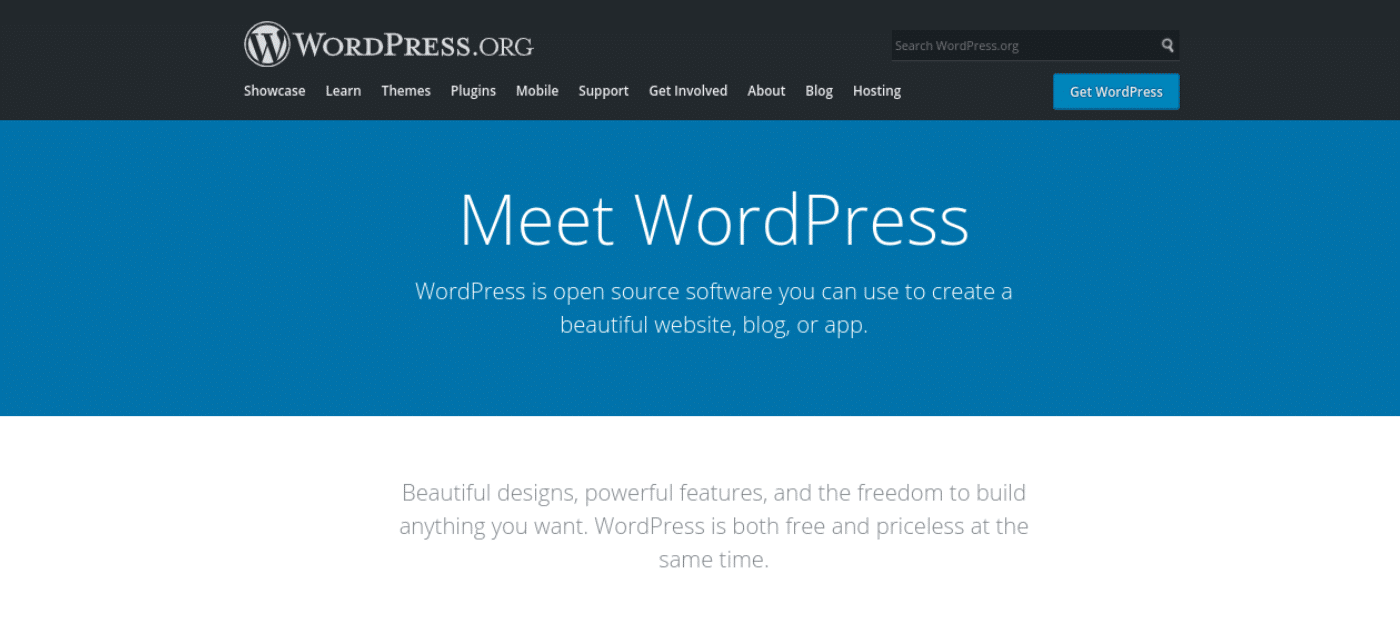 La home page di WordPress.org.