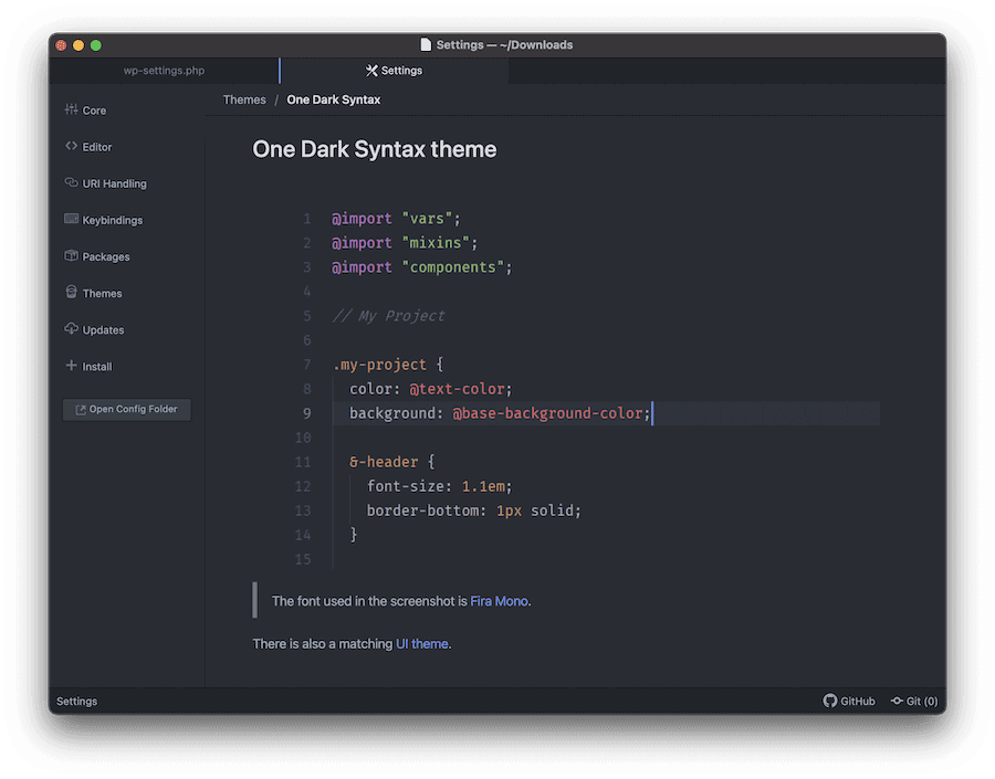 Atom’s One Dark theme.