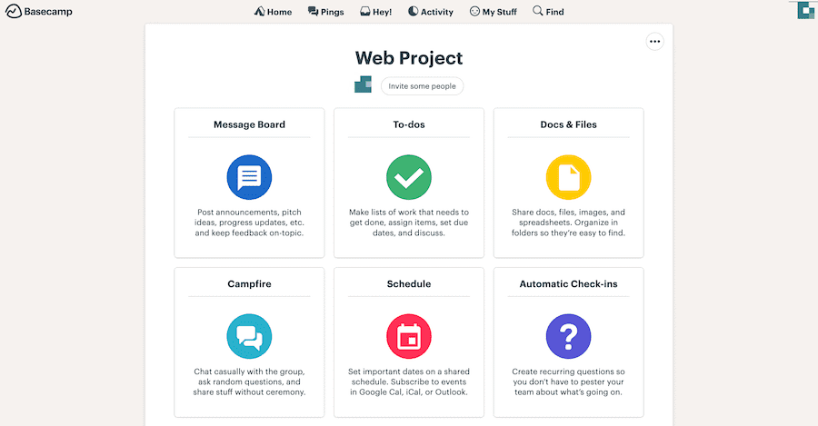 The elements that make up a Basecamp project.