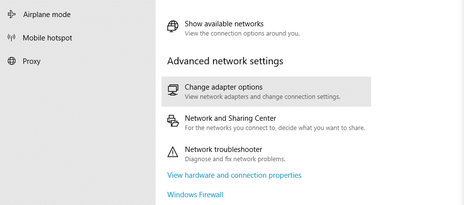 Mudando suas opções de adaptador de rede no Windows.