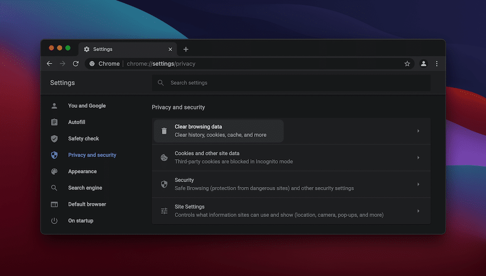 Google Chrome's Privacy and security settings. Configuración de privacidad y seguridad de Google Chrome.