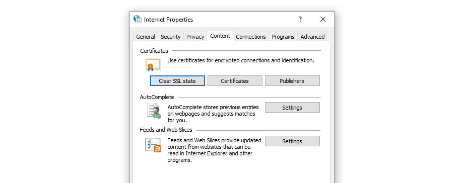 Rensa SSL-tillstånd i Windows.