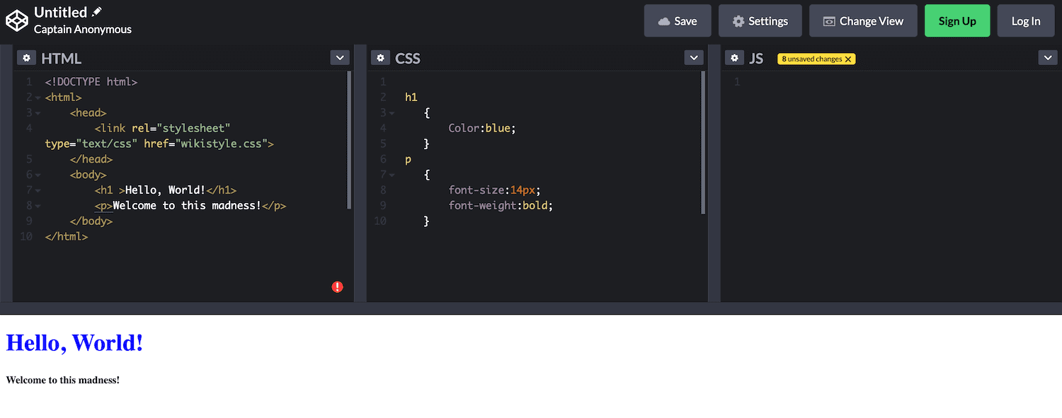 The CodePen console.