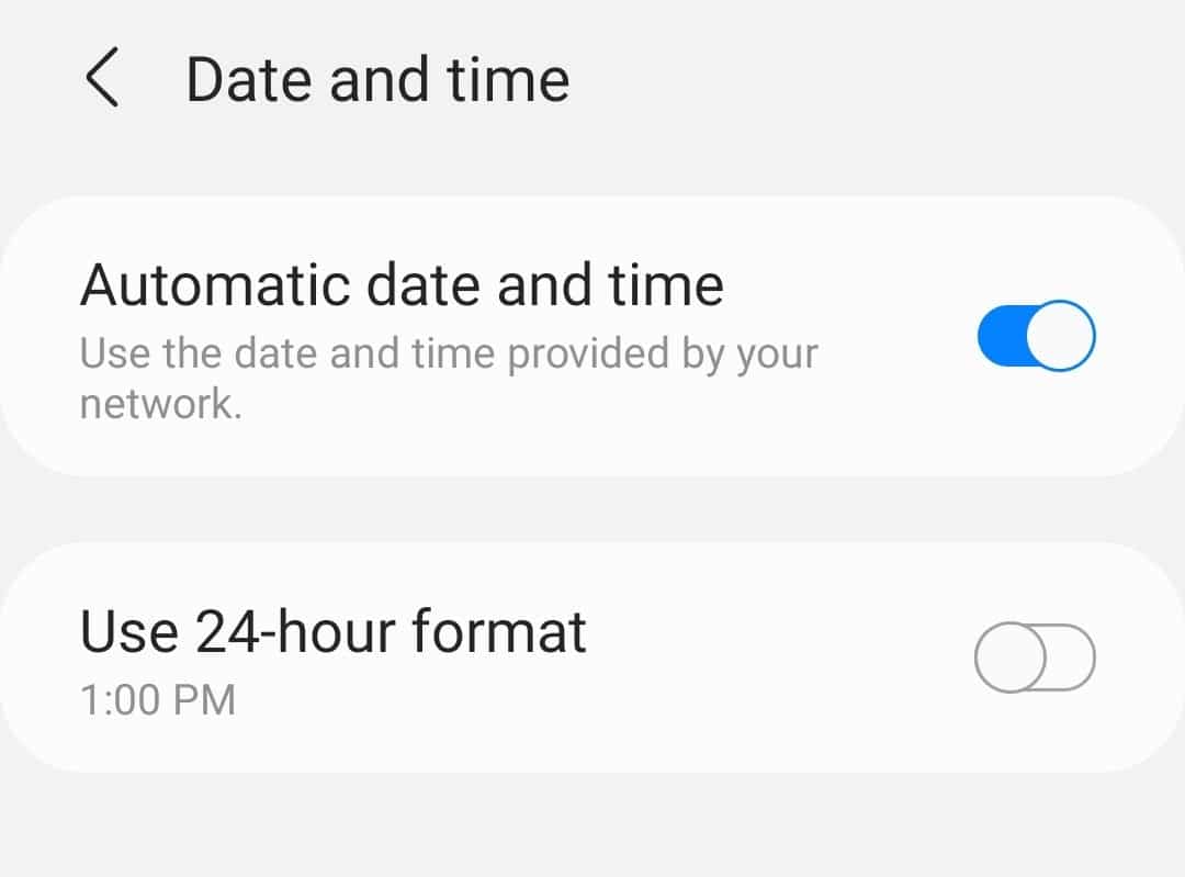 Updating the date and time settings in Android.