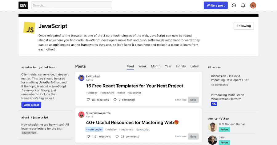 La cronologia della comunità DEV per il tag JavaScript.