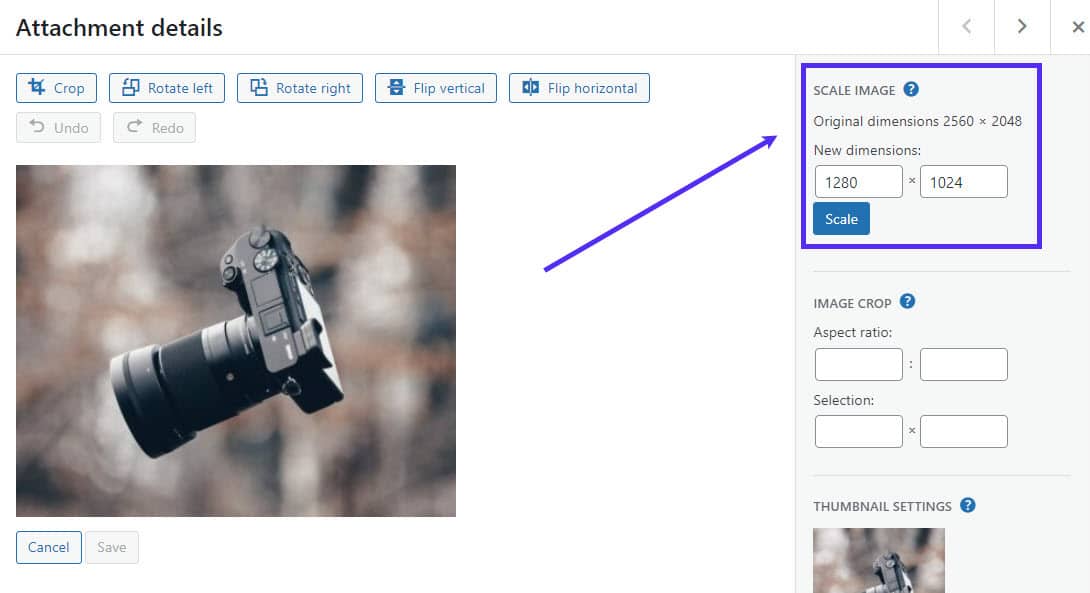 Modification des dimensions de l'image.