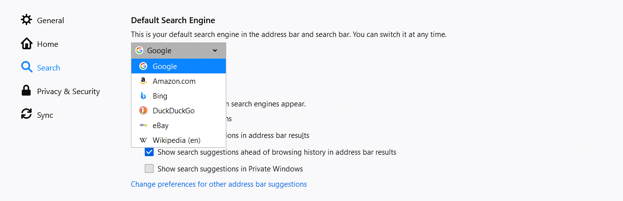 Cambiar el motor de búsqueda por defecto utilizado en Firefox.