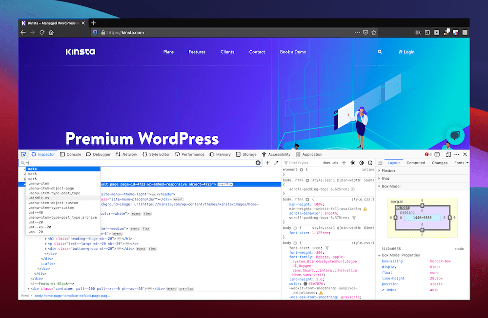 Searching for elements in the Firefox Inspector panel.