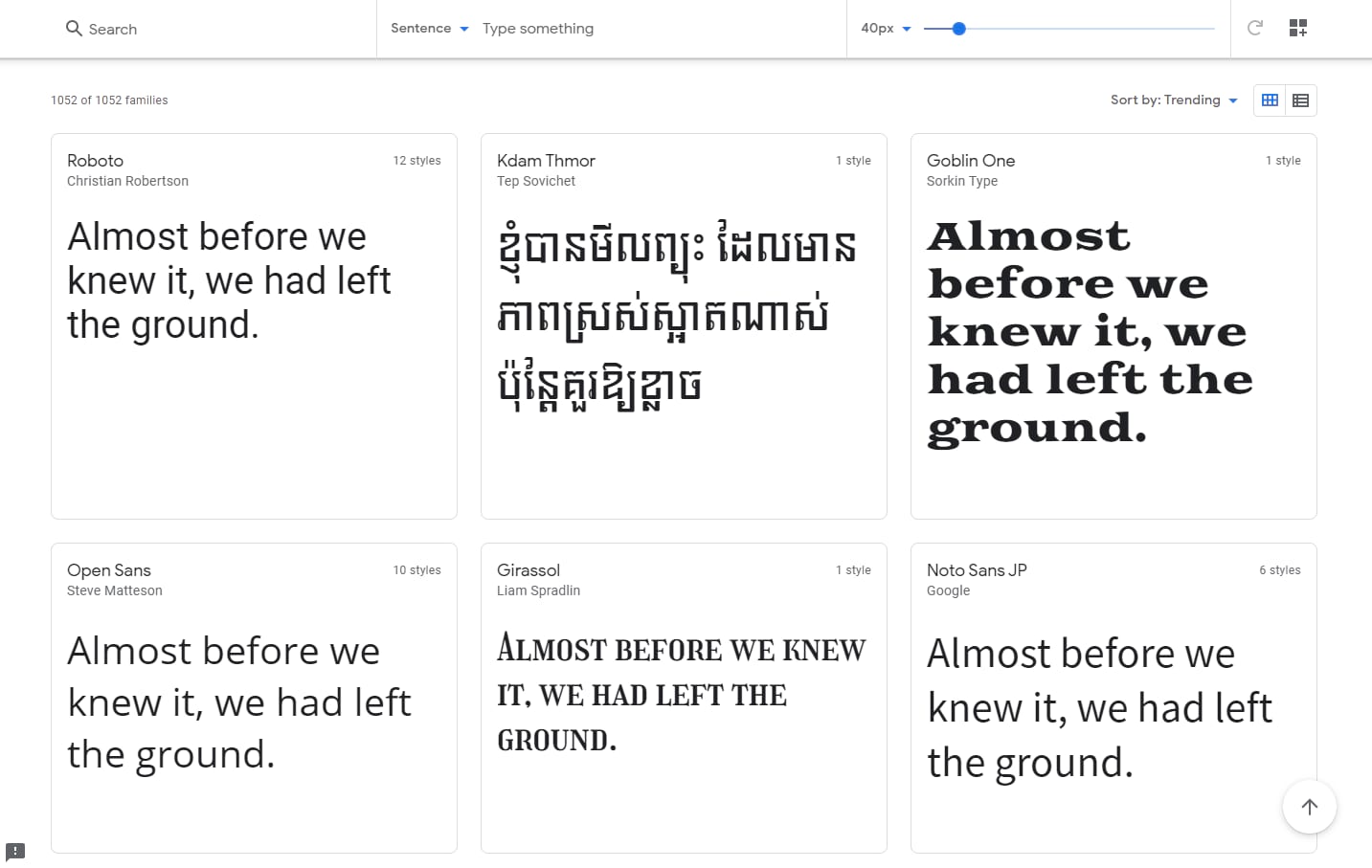 Catálogo de Google Fonts.