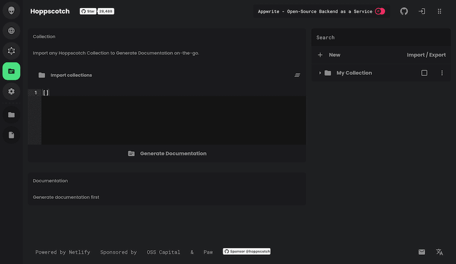 The HoppScotch documentation creator screen.