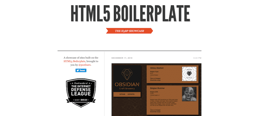 La page d'accueil de HTML5 Boilerplate.