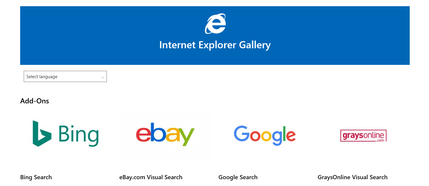 Selectering van add-ons voor zoekmachines in Internet Explorer.