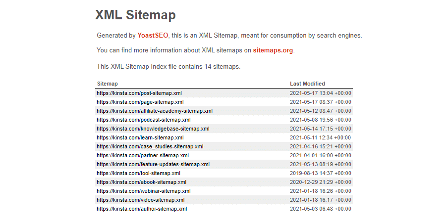 Un exemple de Sitemap XML.