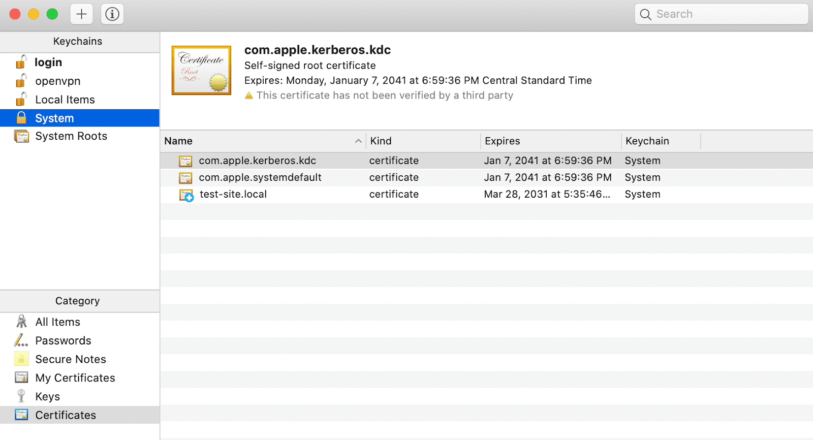 Accéder à la liste SSL pour macOS.