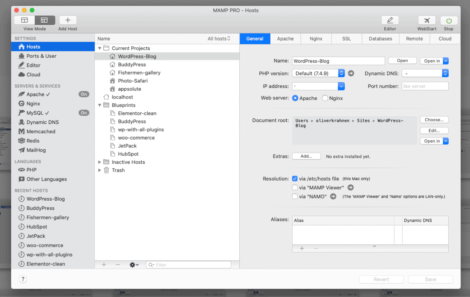 Das MAMP Pro Dashboard