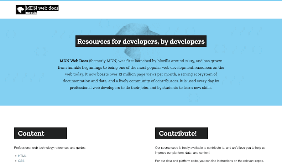 De MDN Web Docs homepage.