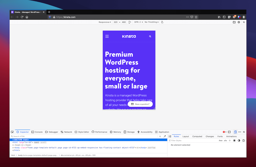 De layout op een mobiel apparaat in Firefox.