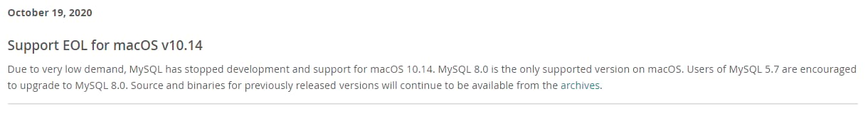 Apoio EOL para macOS v10.14