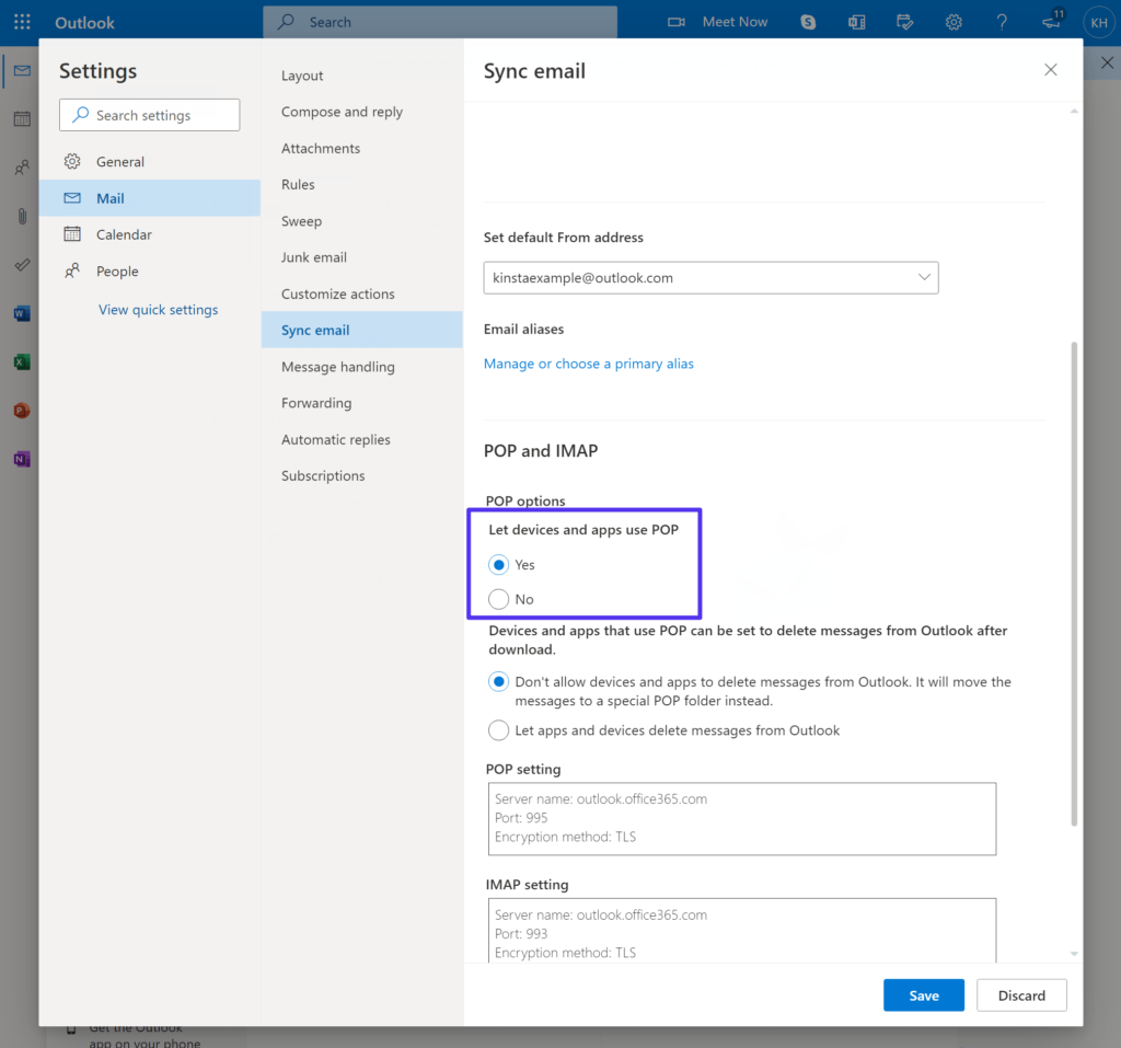 Activer l'accès POP pour Outlook