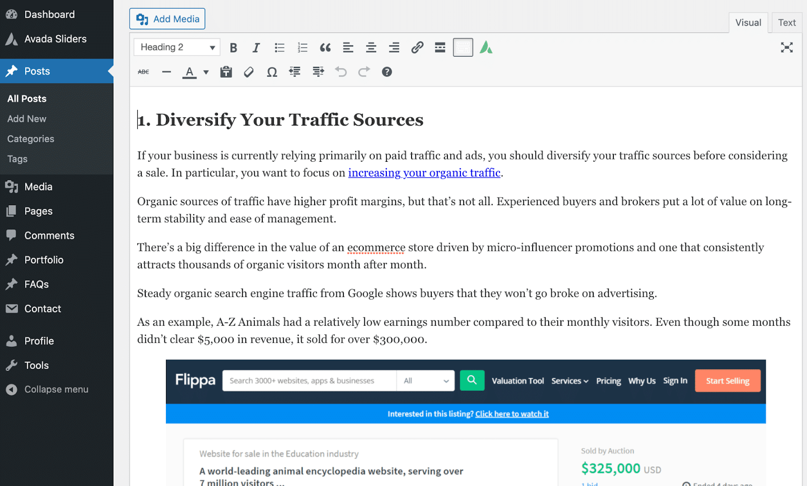 Hur text ser ut när den publiceras från Wordable till WordPress.