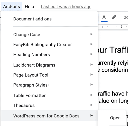 WordPress.com for Google Docs in Add-ons.