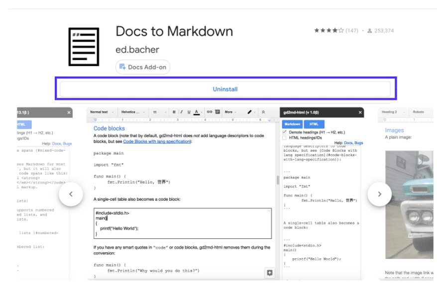 Botón de instalación de Docs to Markdown