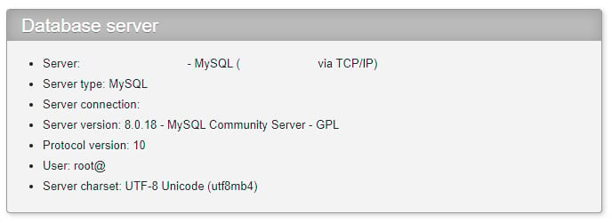 Viewing MySQL version in phpMyAdmin